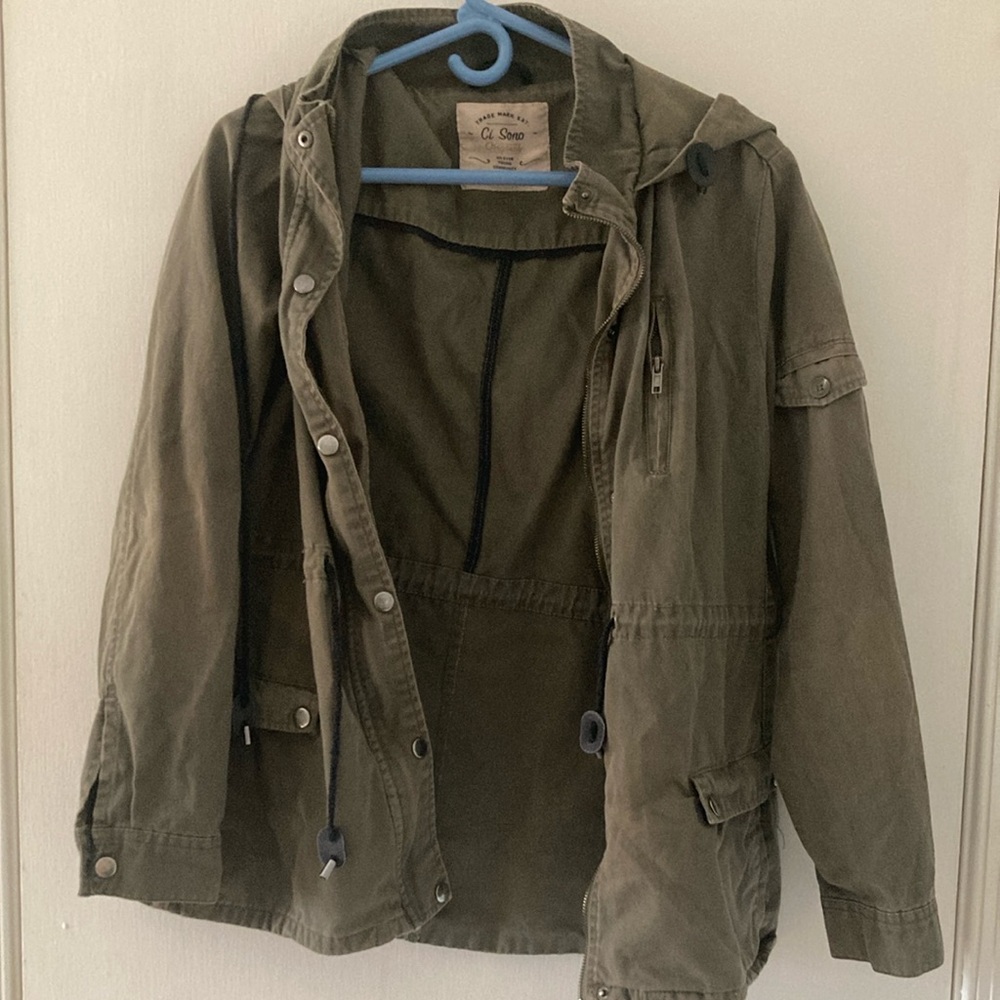 Ci Sono Large Hooded Camo Green Lightweight Cotton Jacket Hunting Hiking Utility